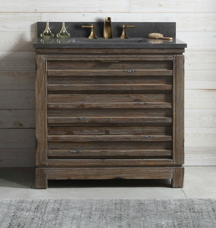 Legion Furniture WH8436 Series 36" Solid Wood Single Sink Vanity in Brown Rustic with Moon Stone Top