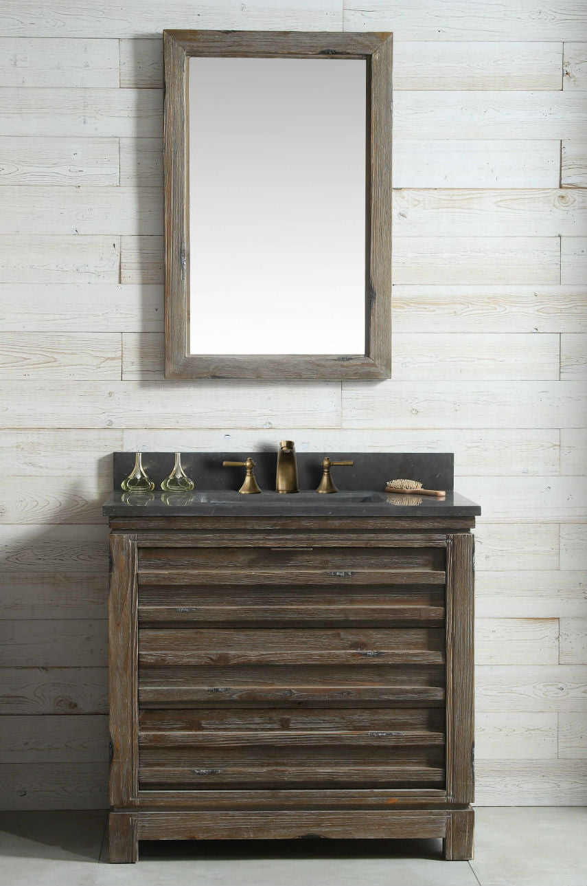 Legion Furniture WH8436 Series 36" Solid Wood Single Sink Vanity in Brown Rustic with Moon Stone Top