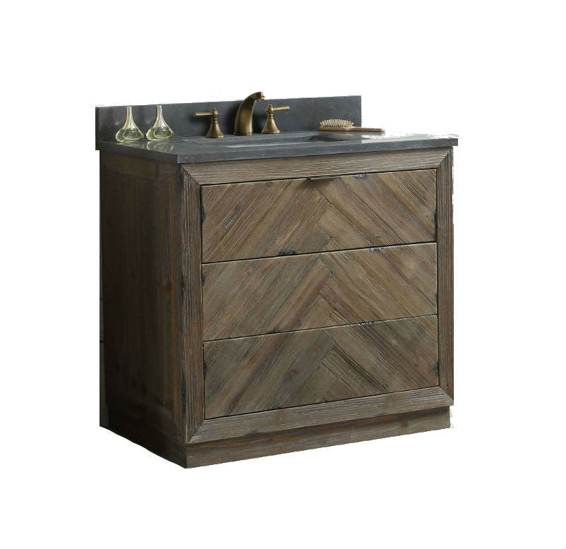 Legion Furniture WH 8536 Series 36” Solid Wood Single Sink Vanity in Brown Rustic with Moon Stone Top