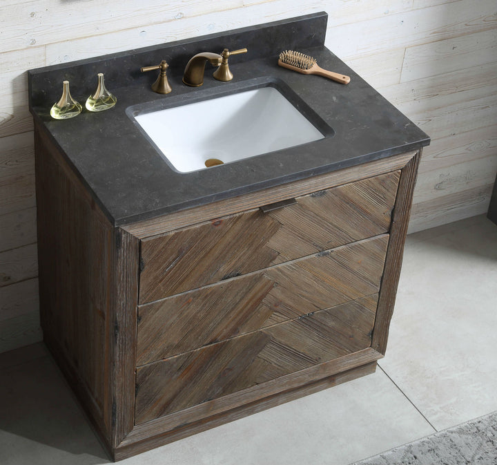 Legion Furniture WH 8536 Series 36” Solid Wood Single Sink Vanity in Brown Rustic with Moon Stone Top