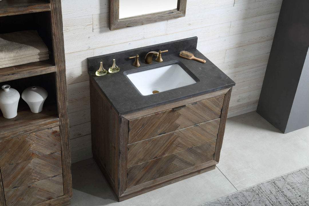 Legion Furniture WH 8536 Series 36” Solid Wood Single Sink Vanity in Brown Rustic with Moon Stone Top