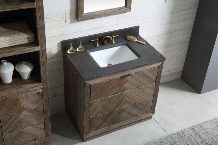 Legion Furniture WH 8536 Series 36” Solid Wood Single Sink Vanity in Brown Rustic with Moon Stone Top
