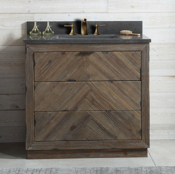 Legion Furniture WH 8536 Series 36” Solid Wood Single Sink Vanity in Brown Rustic with Moon Stone Top