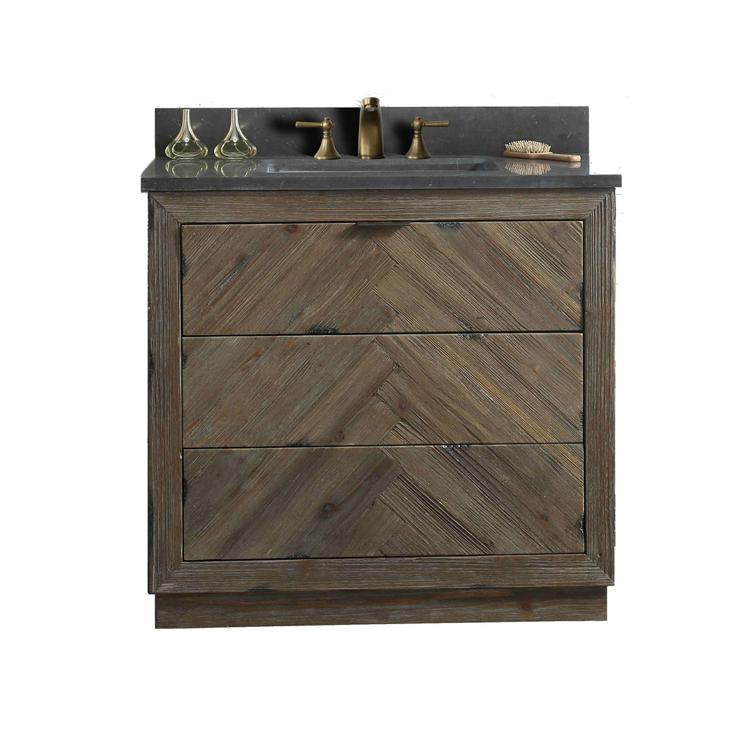 Legion Furniture WH 8536 Series 36” Solid Wood Single Sink Vanity in Brown Rustic with Moon Stone Top