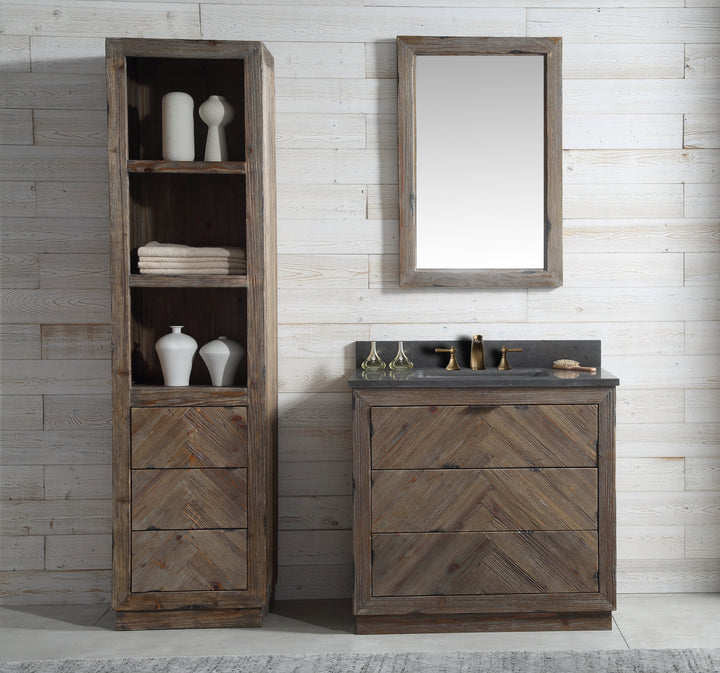 Legion Furniture WH 8536 Series 36” Solid Wood Single Sink Vanity in Brown Rustic with Moon Stone Top