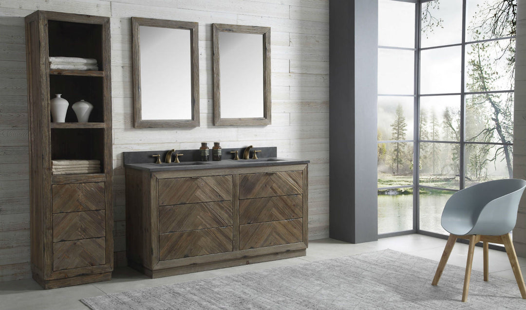 Legion Furniture WH 8560 Series 60” Solid Wood Double Sink Vanity in Brown Rustic with Moon Stone Top