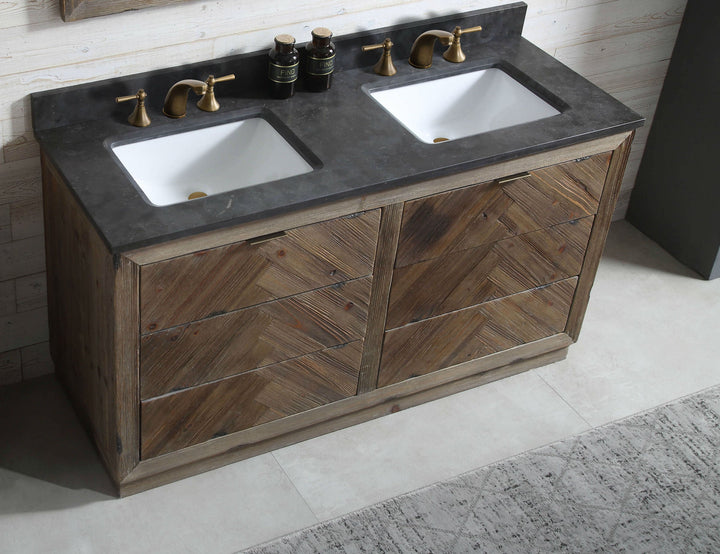 Legion Furniture WH 8560 Series 60” Solid Wood Double Sink Vanity in Brown Rustic with Moon Stone Top