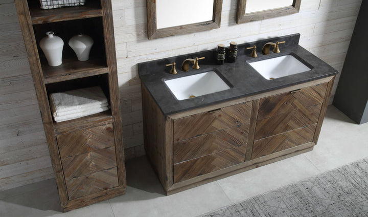 Legion Furniture WH 8560 Series 60” Solid Wood Double Sink Vanity in Brown Rustic with Moon Stone Top
