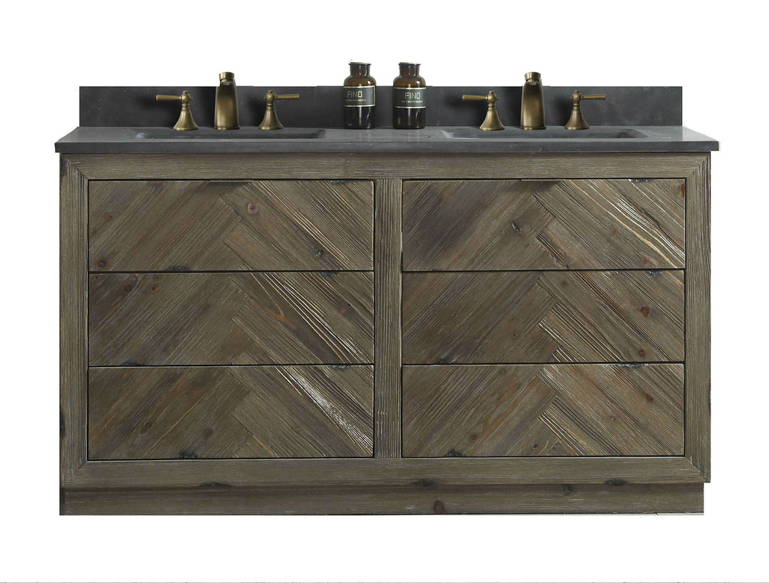 Legion Furniture WH 8560 Series 60” Solid Wood Double Sink Vanity in Brown Rustic with Moon Stone Top