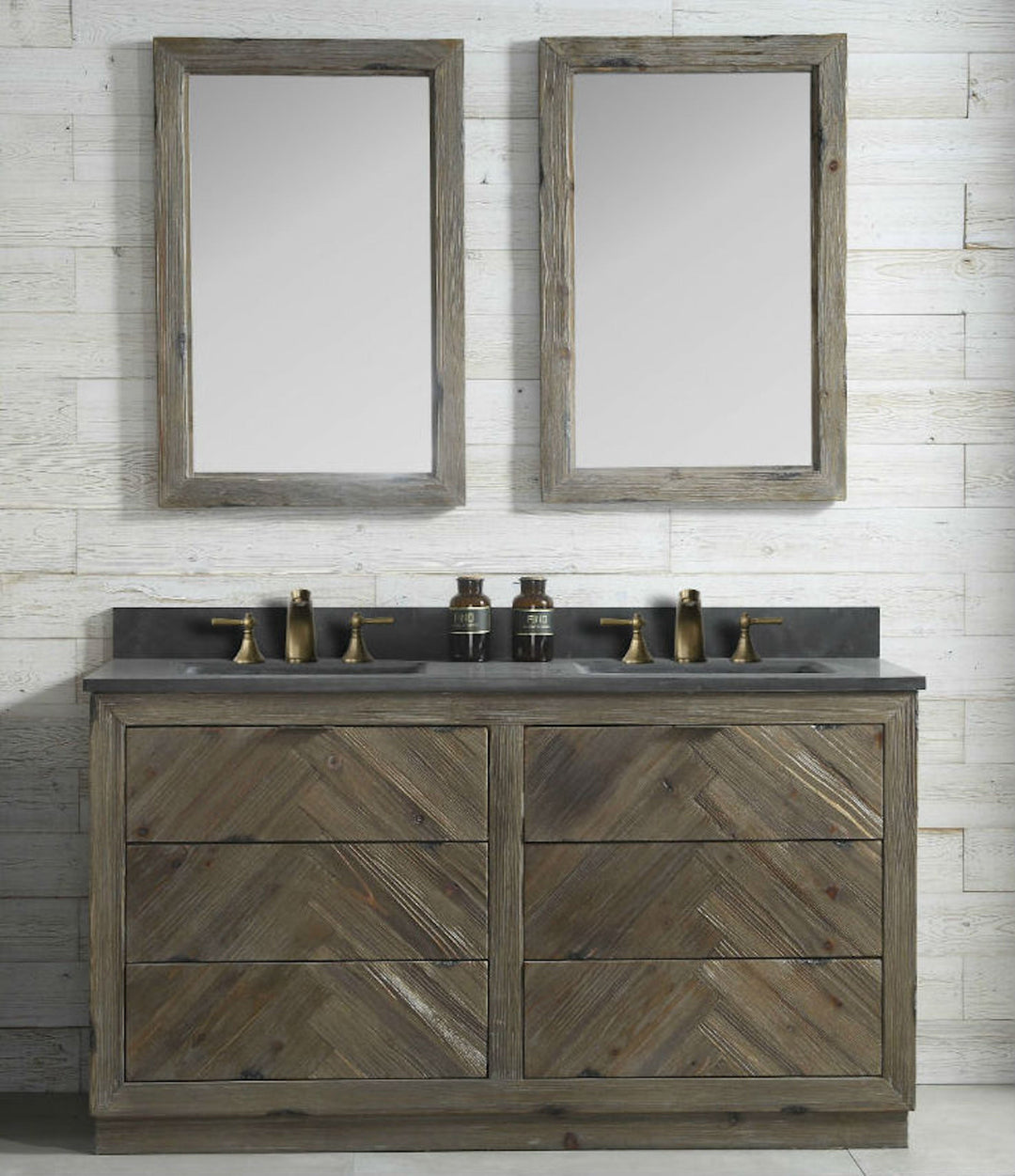 Legion Furniture WH 8560 Series 60” Solid Wood Double Sink Vanity in Brown Rustic with Moon Stone Top