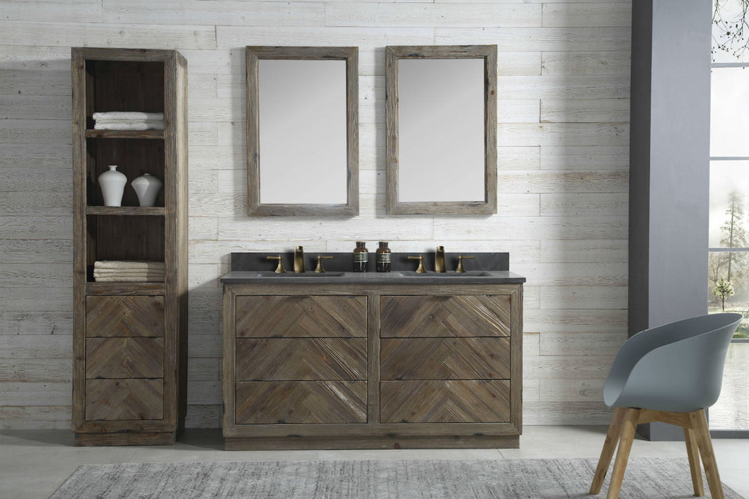 Legion Furniture WH 8560 Series 60” Solid Wood Double Sink Vanity in Brown Rustic with Moon Stone Top