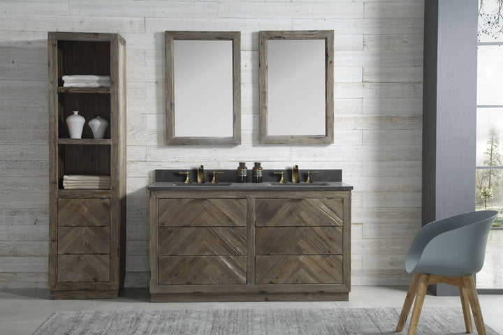 Legion Furniture WH 8560 Series 60” Solid Wood Double Sink Vanity in Brown Rustic with Moon Stone Top