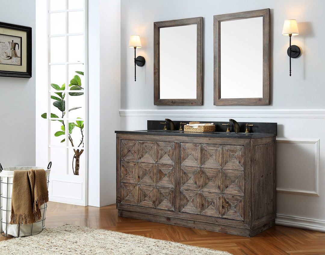 Legion Furniture WH8760 Series 60” Solid Wood Double Sink Vanity in Brown Rustic with Moon Stone Top