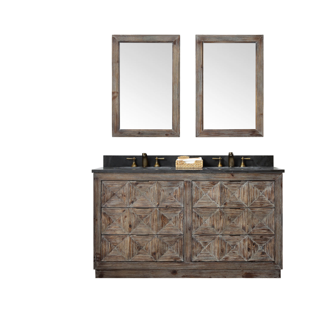 Legion Furniture WH8760 Series 60” Solid Wood Double Sink Vanity in Brown Rustic with Moon Stone Top
