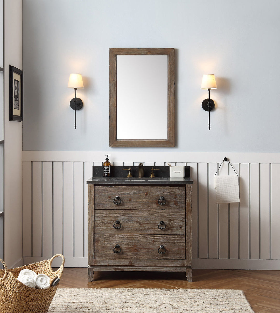 Legion Furniture WH8836 Series 36” Solid Wood Single Sink Vanity in Brown Rustic with Moon Stone Top