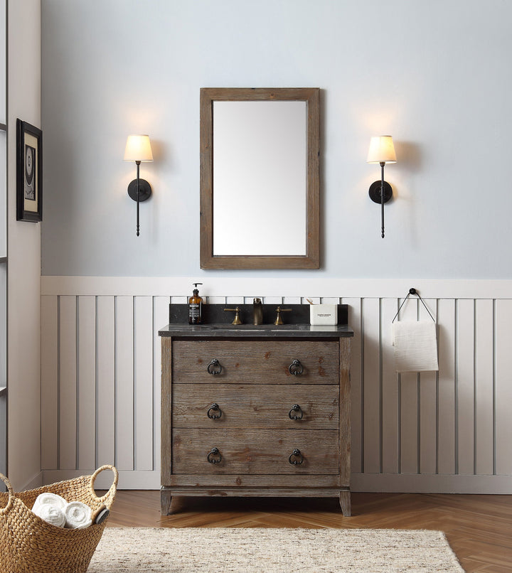 Legion Furniture WH8836 Series 36” Solid Wood Single Sink Vanity in Brown Rustic with Moon Stone Top