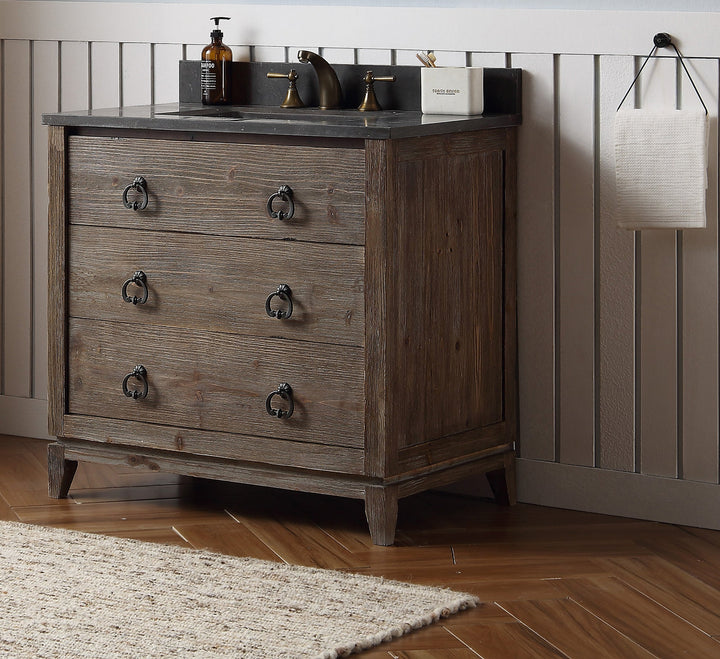 Legion Furniture WH8836 Series 36” Solid Wood Single Sink Vanity in Brown Rustic with Moon Stone Top