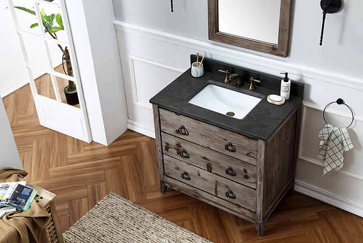 Legion Furniture WH8836 Series 36” Solid Wood Single Sink Vanity in Brown Rustic with Moon Stone Top