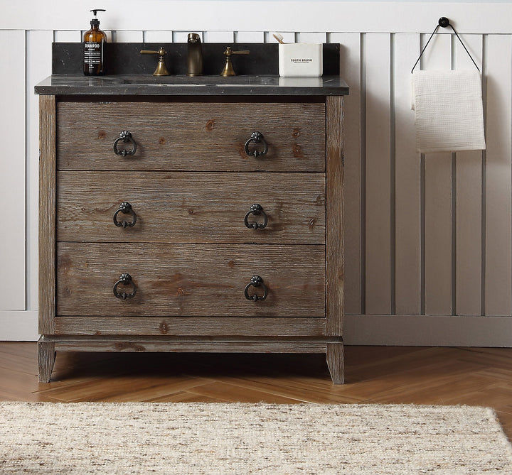 Legion Furniture WH8836 Series 36” Solid Wood Single Sink Vanity in Brown Rustic with Moon Stone Top