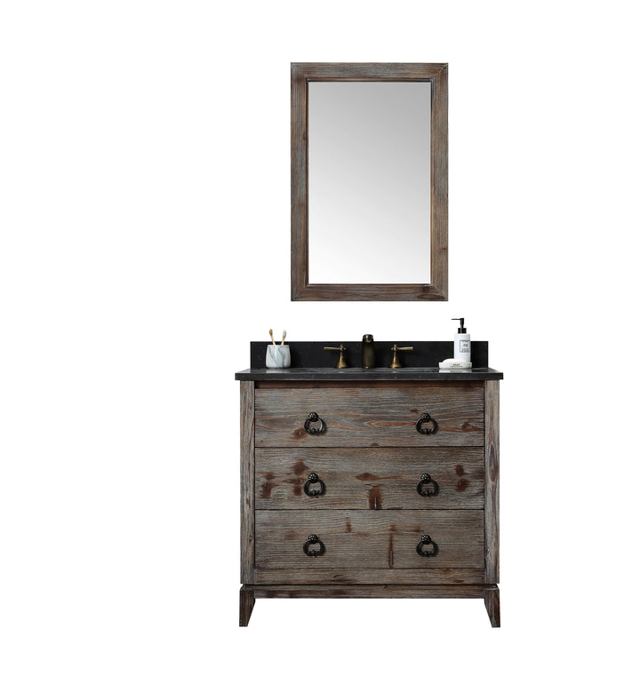Legion Furniture WH8836 Series 36” Solid Wood Single Sink Vanity in Brown Rustic with Moon Stone Top