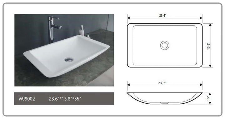 Legion Furniture WJ9002 Series 23.6” Matt White Solid Surface Rectangular Vessel Sink