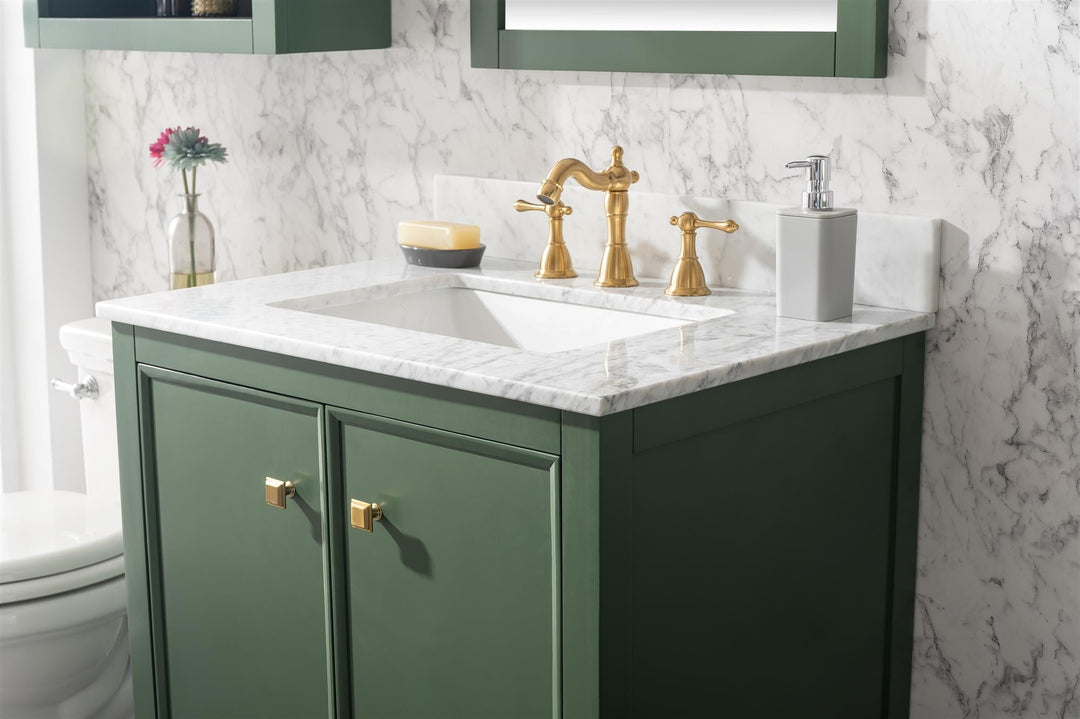 Legion Furniture WLF2130 Series 30" Single Sink Vanity in Vogue Green with Carrara Marble White Top