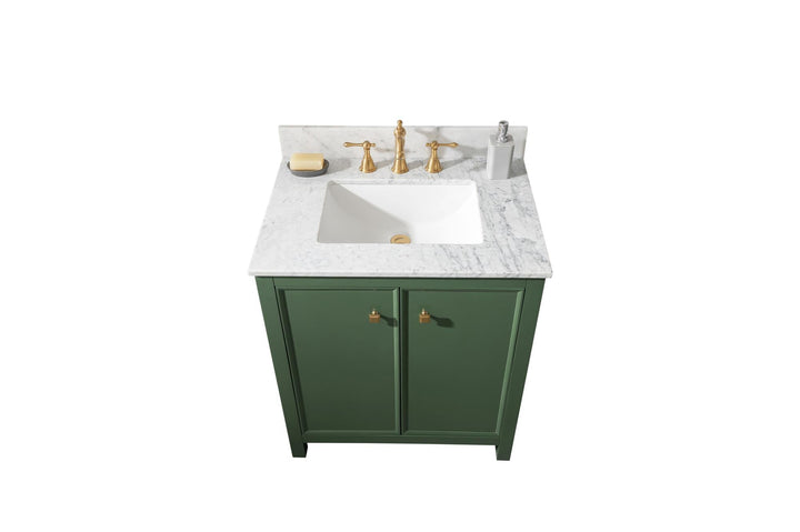 Legion Furniture WLF2130 Series 30" Single Sink Vanity in Vogue Green with Carrara Marble White Top