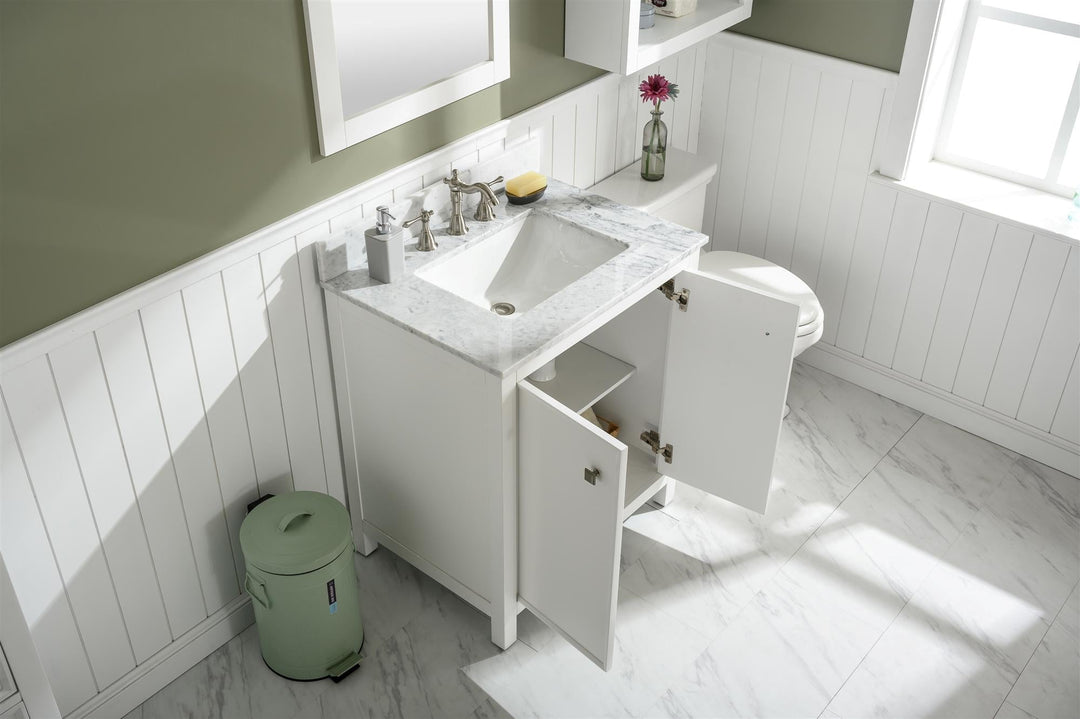 Legion Furniture WLF2130 Series 30" Single Sink Vanity in White with Carrara Marble White Top