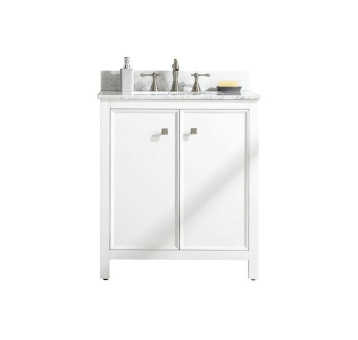 Legion Furniture WLF2130 Series 30" Single Sink Vanity in White with Carrara Marble White Top
