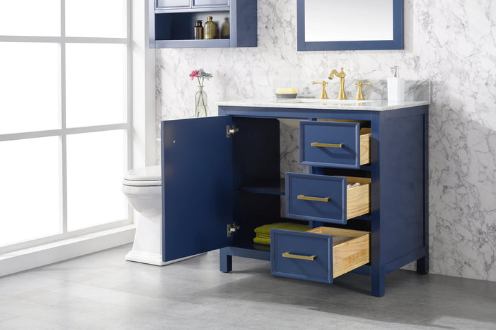 Legion Furniture WLF2136 Series 36” Single Sink Vanity in Blue with Carrara Marble White Top