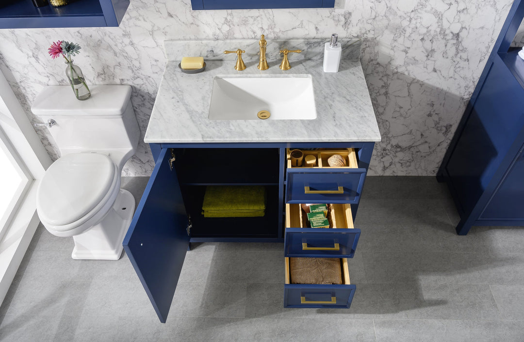 Legion Furniture WLF2136 Series 36” Single Sink Vanity in Blue with Carrara Marble White Top