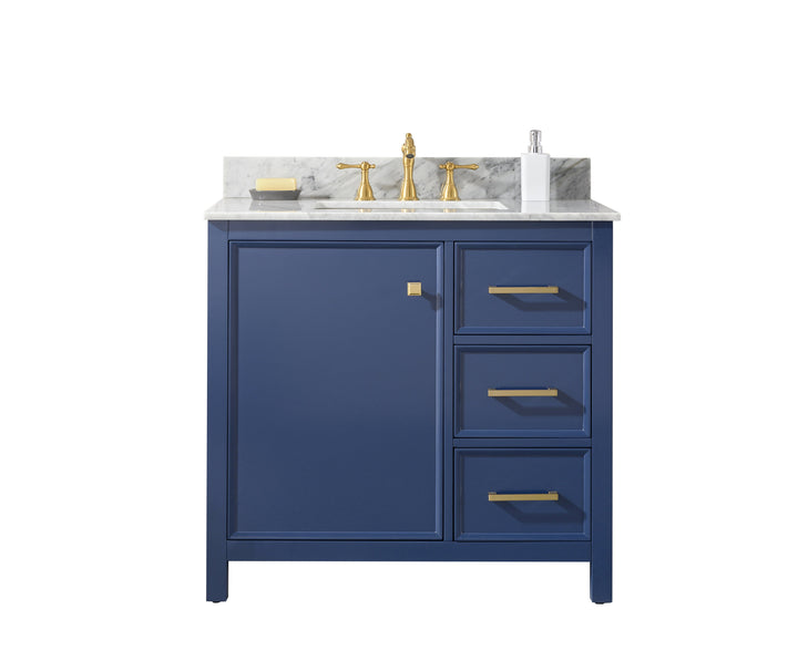 Legion Furniture WLF2136 Series 36” Single Sink Vanity in Blue with Carrara Marble White Top