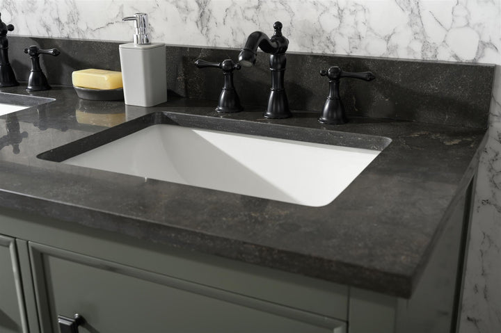 Legion Furniture 54" Pewter Green Finish Double Sink Vanity Cabinet with Blue Lime Stone Top - WLF2154-PG