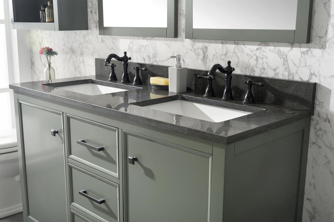 Legion Furniture 54" Pewter Green Finish Double Sink Vanity Cabinet with Blue Lime Stone Top - WLF2154-PG
