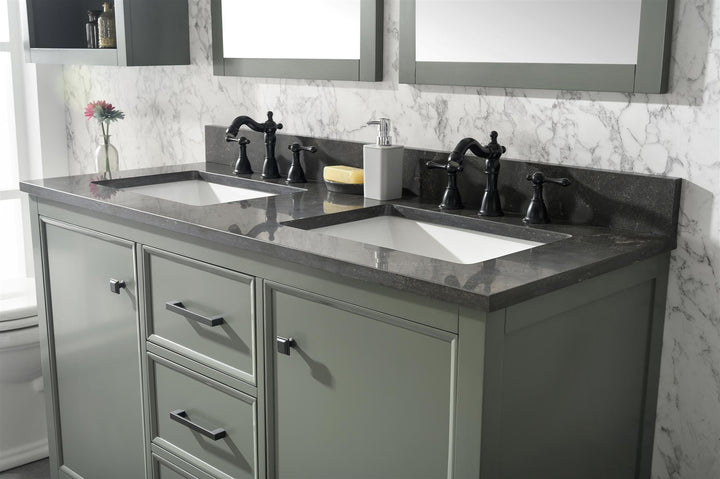 Legion Furniture 54" Pewter Green Finish Double Sink Vanity Cabinet with Blue Lime Stone Top - WLF2154-PG