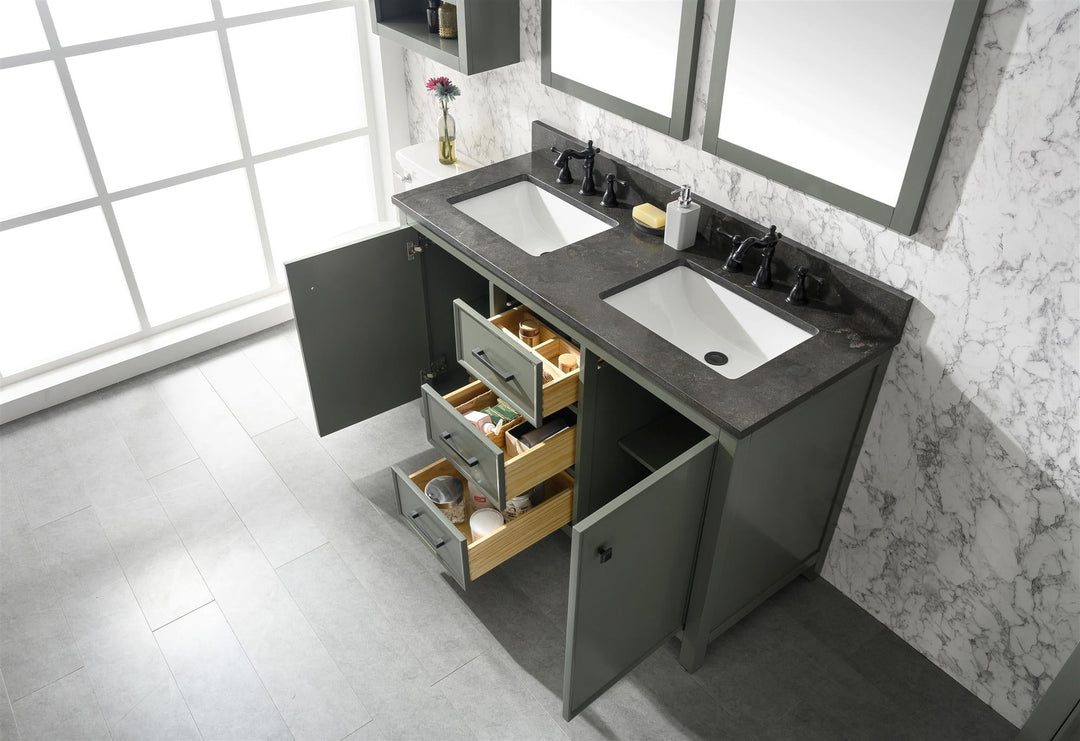 Legion Furniture 54" Pewter Green Finish Double Sink Vanity Cabinet with Blue Lime Stone Top - WLF2154-PG