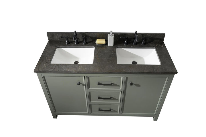 Legion Furniture WLF2154 Series 54” Double Sink Vanity in Pewter Green with Blue Limestone Top