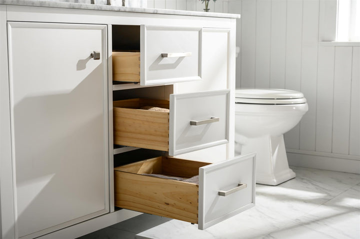 Legion Furniture WLF2154 Series 54” Double Sink Vanity in White with Carrara Marble White Top