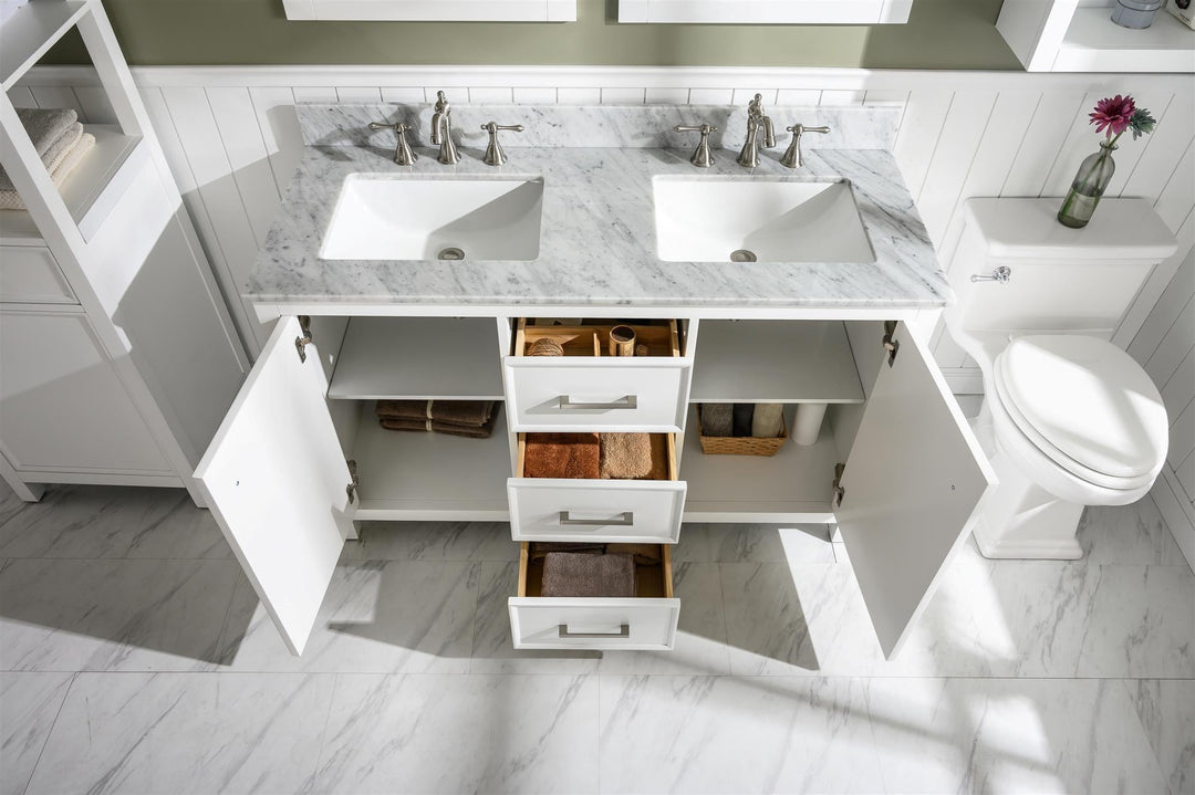 Legion Furniture WLF2154 Series 54” Double Sink Vanity in White with Carrara Marble White Top