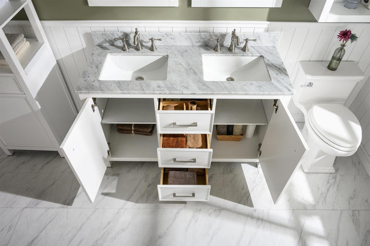 Legion Furniture WLF2154 Series 54” Double Sink Vanity in White with Carrara Marble White Top