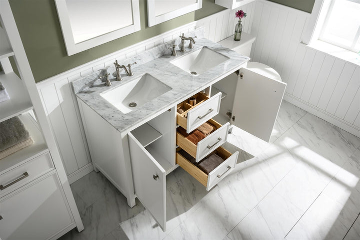 Legion Furniture WLF2154 Series 54” Double Sink Vanity in White with Carrara Marble White Top