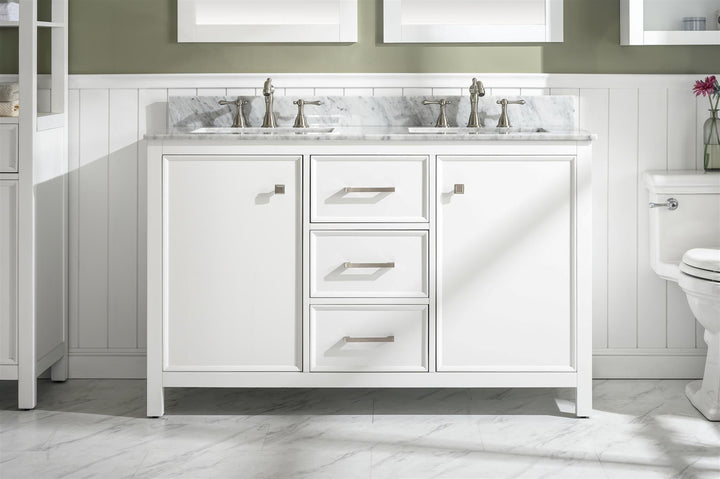 Legion Furniture WLF2154 Series 54” Double Sink Vanity in White with Carrara Marble White Top