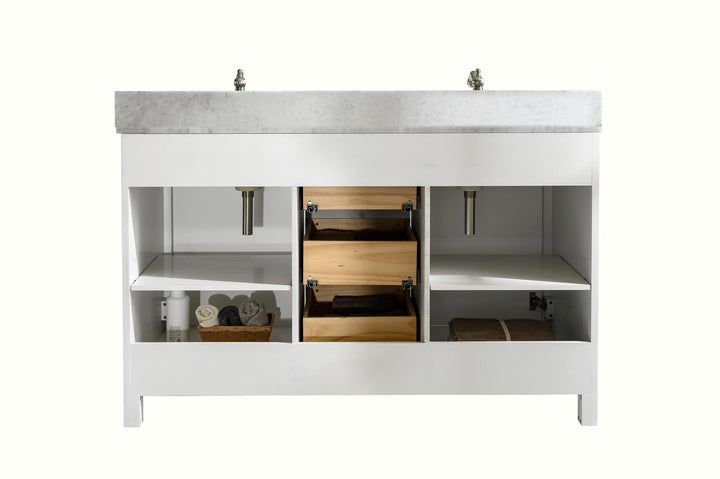 Legion Furniture WLF2154 Series 54” Double Sink Vanity in White with Carrara Marble White Top