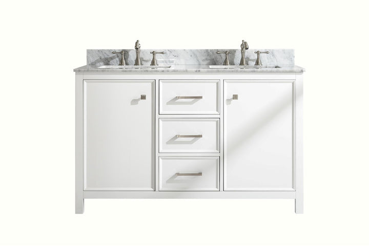 Legion Furniture WLF2154 Series 54” Double Sink Vanity in White with Carrara Marble White Top