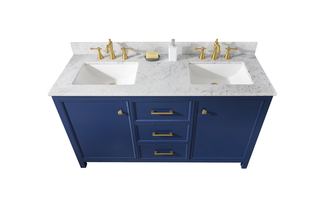 Legion Furniture WLF2160 Series 60” Double Sink Vanity in Blue with Carrara Marble White Top