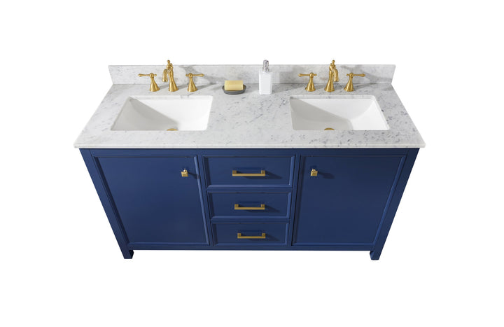 Legion Furniture WLF2160 Series 60” Double Sink Vanity in Blue with Carrara Marble White Top