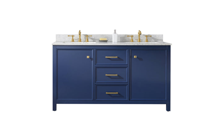 Legion Furniture WLF2160 Series 60” Double Sink Vanity in Pewter Green with Blue Limestone Top