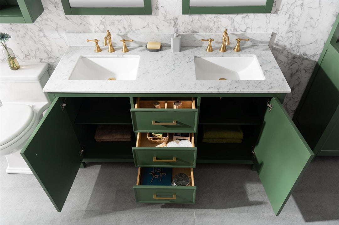 Legion Furniture WLF2160 Series 60” Double Sink Vanity in Vogue Green with Carrara Marble White Top