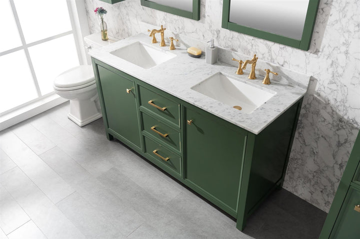 Legion Furniture WLF2160 Series 60” Double Sink Vanity in Vogue Green with Carrara Marble White Top