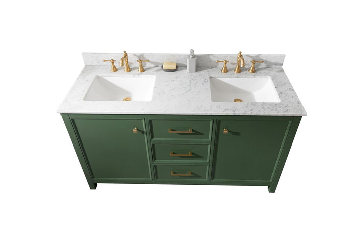 Legion Furniture WLF2160 Series 60” Double Sink Vanity in Vogue Green with Carrara Marble White Top